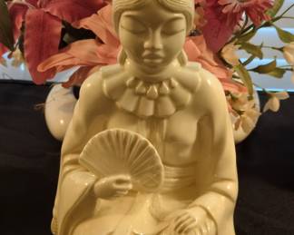 Vintage Blanc de Chine Style Ceramic Figurine of a Woman with a Fan