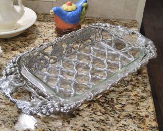 Arthur Court Grapevine Aluminum Casserole Holder with Pyrex Dish