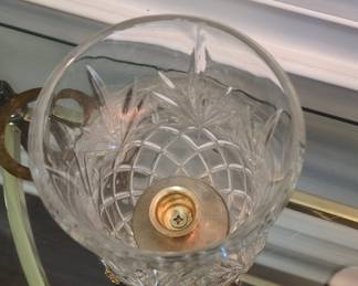 Godinger Crystal Hurricane Lamp with Ornate Brass Base