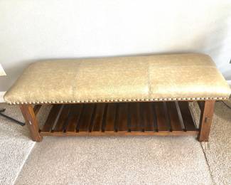 Wood base bench with nailhead trim top