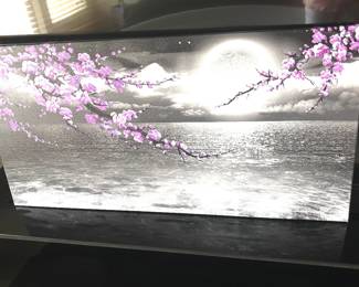 Black and white seascape with plum blossoms