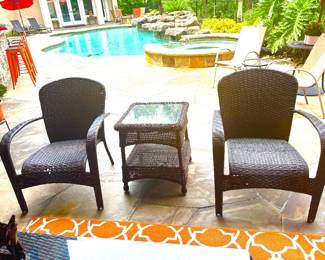 Pair of wicker patio chairs