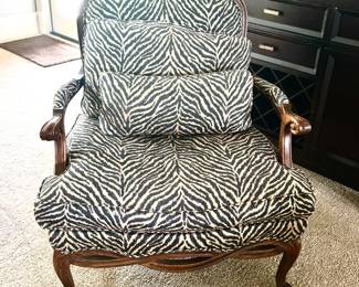 Striking French style bergere chair with zebra print