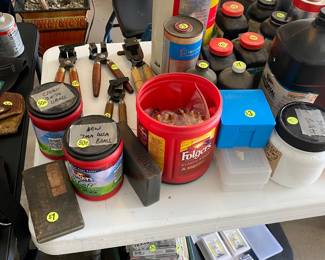 Gunpowder, brass, bullets and other reloading equipment