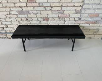 Gus Modern black wooden slat bench; 48” l x 16” d x 15” t; $425