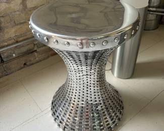 Round metal “drum” table (15 5/8” top x 18 1/2” tall) $300
