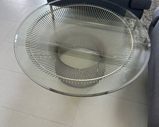 Beveled glass top metal base round coffee table (35 3/4” x 15” tall); $850