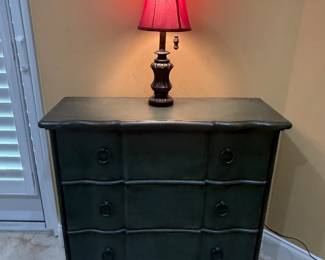 Olive green 3-drawer chest (apologies for the poor lighting)