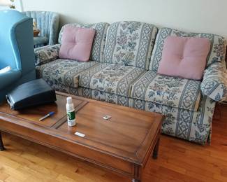 Sofa, coffee table, typewriter