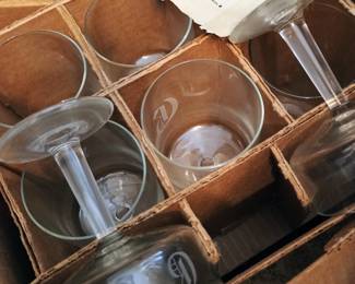 Complete set of monogrammed glassware "G"