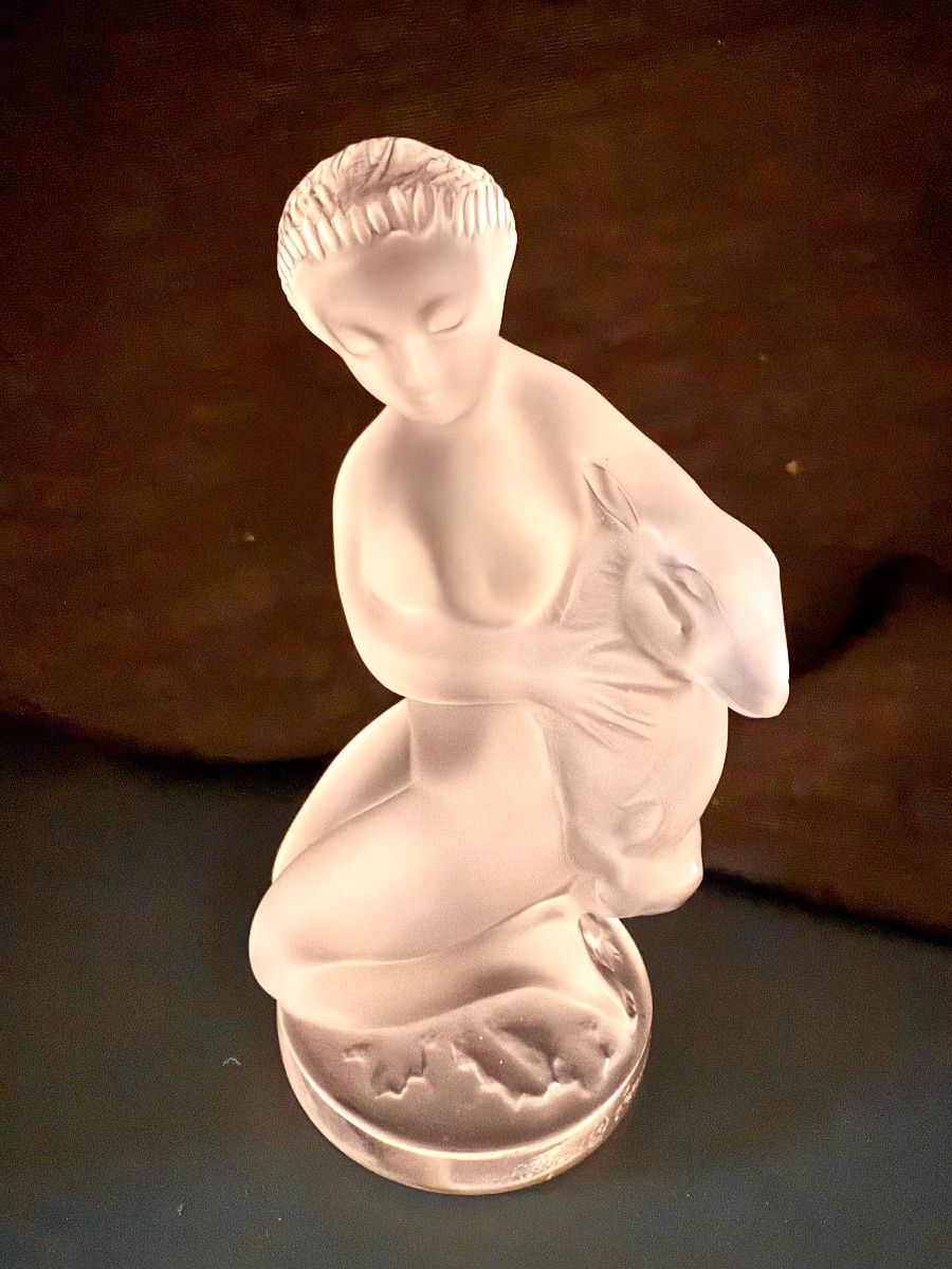 Lalique – “Diana and the Fawn” satin crystal figurine,