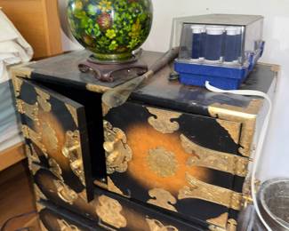 Gorgeous Asian style cabinet and Cloisonne enamel vase