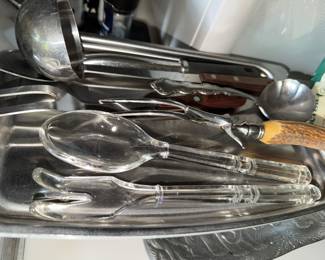 Lucite and Stainless serving pieces