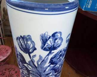 blue + white ceramic umbrella stand "made in China"