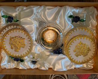 Glass Tea-pot and napkin rings still in box
