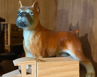 Porcelain Boxer Figurine and wooden truck