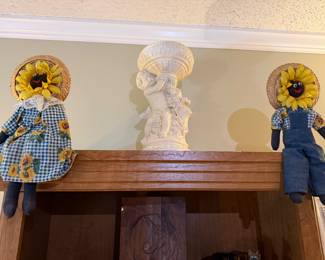 Sunflower dolls and 1967 Cherub bowl or vase holder