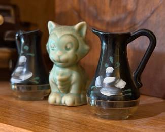 Salt And Pepper Shakers and vintage porcelain cat figurine