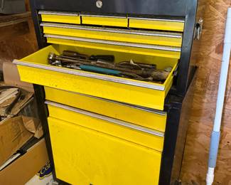Large, metal yellow  rolling tool box 