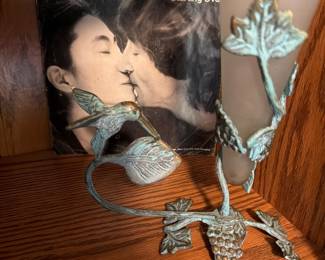 John Lennon and Yoko Ono 45 and a Hummingbird flower vase