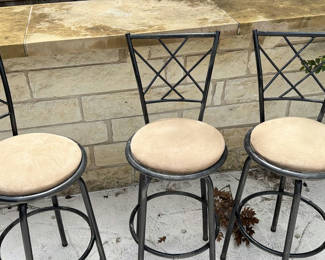 Lot 137: Three Black Metal Bar Stools with Beige Cushioned Seats