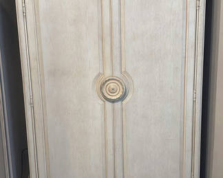 Lot 23: Ornate distressed white armoire with mirrored doors