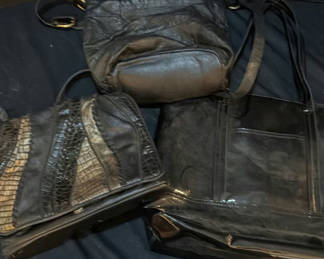 Lot 161: Black leather patchwork handbag and beige sequin square clutch