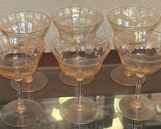 Lot 6: Set of Six Etched Stemmed Glasses