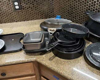 Lot 120: Assorted Cookware Set with Lodge Cast Iron Skillet and Nonstick Pans