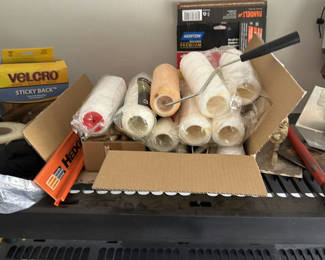 Lot 153: Assorted painting supplies and power tools