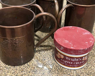 Lot 113: Copper Mugs and Wright's Copper Cream Tin