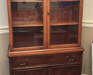 Lot 1: Wooden China Cabinet with Glass Doors