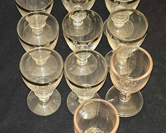 Lot 2: Set of Nine Gold-Rimmed Glass Goblets