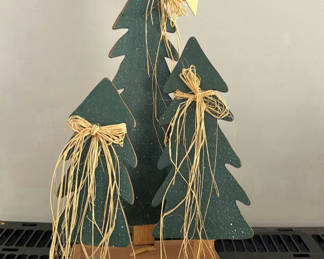 Lot 154: Decorative Wooden Christmas Trees and Wall Clock