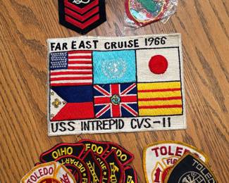 Toledo Fire Dept Patches, Vtg. Far East Cruise 1966 USS Intrepid CVS-11 Deployment Patch, Vtg Napoli Souvenir Patch, US Navy Chief Petty Officer CPO Apprentice Patch!