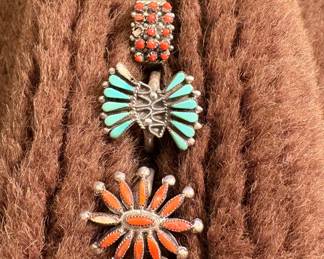 Zuni Petit Point Sterling Silver rings, each are missing 1 stone