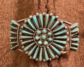 Zuni Petit Point Sterling Silver cuff bracelet, missing 1 stone