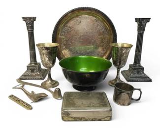 SilverPlated Decor Wilcox Candleholders, Reed Barton Bowl, More
