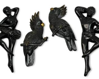 1960s Chalkware Ballet Dancers Cockatoo Wall Plaques