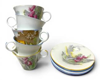 Shelley Floral Ceramic Teacups And Plates