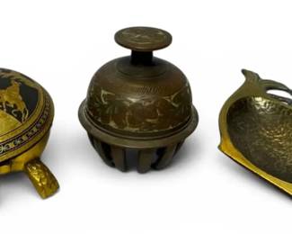 Brass Turtle Windup Desk Bell, Ashtray, More