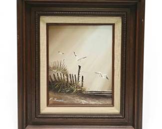 Vintage Seagull Oil Painting Signed P. Sandee 14.5 x 16.5