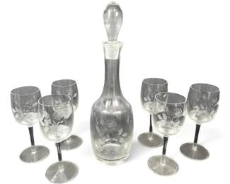 Decanter 6 Etched Wine Glasses