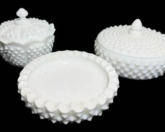 Fenton Hobnail Milk Glass Lidded Dishes Ashtray