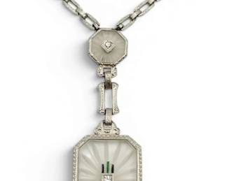 14k White Gold Diamond Art Deco Necklace 16.83g