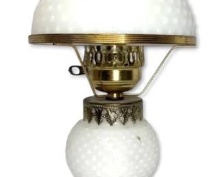 Milk Glass Hobnail Lamp w Ornate Brass Base