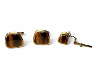 GoldFilled Tigers Eye Cufflinks Tie Pin 12.6g Total