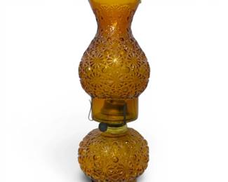 L.E. Smith Amber Glass Daisy Button Oil Lamp