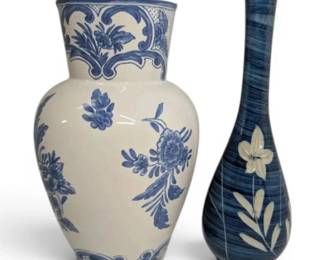 Tiffany Co. Delft Blue and White Porcelain Vase Blue Bud Vase