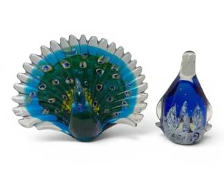 Art Glass Peacock Penguin Figurines